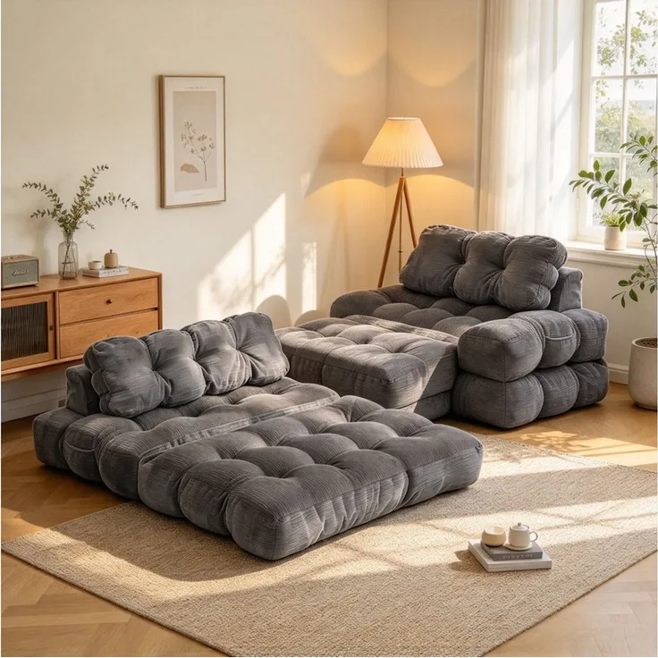 GarveeMore Schlafsofa 3-in-1 Sessel Sofa Bett mit Kissen für Wohnzimmer, 1 Teile, ausgeklappt 190x130 cm, Cordstoff, Schwarz/Weiß/Grau