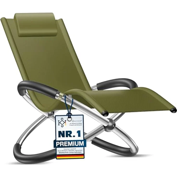 KESSER® Relaxliege Liegestuhl | Gartenliege Sonnenliege | Gartenstuhl | Klappstuhl faltbar | Schwungliege | Schaukelsessel | ergonomische Relaxsessel | wetterfest | 180 kg Belastung, Khaki – Bild 1