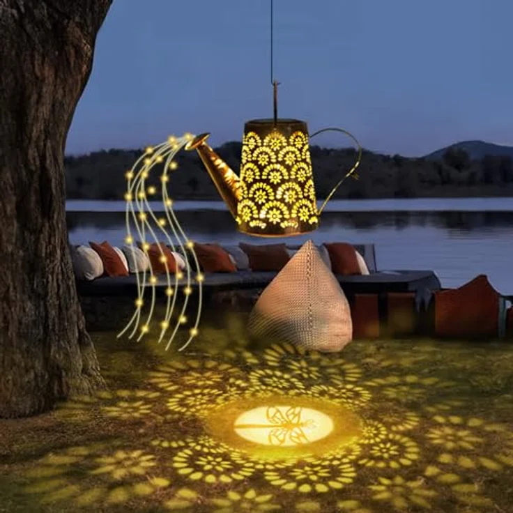 OUILA Solar Gießkanne Lichterkette, 2 Stück Solarlaterne für außen mit Schäferhaken, Solarlampen IP65 Wasserdicht, LED Lichterketten für Außen, Gartendeko, Hofweg, Blumenbeet – Bild 5