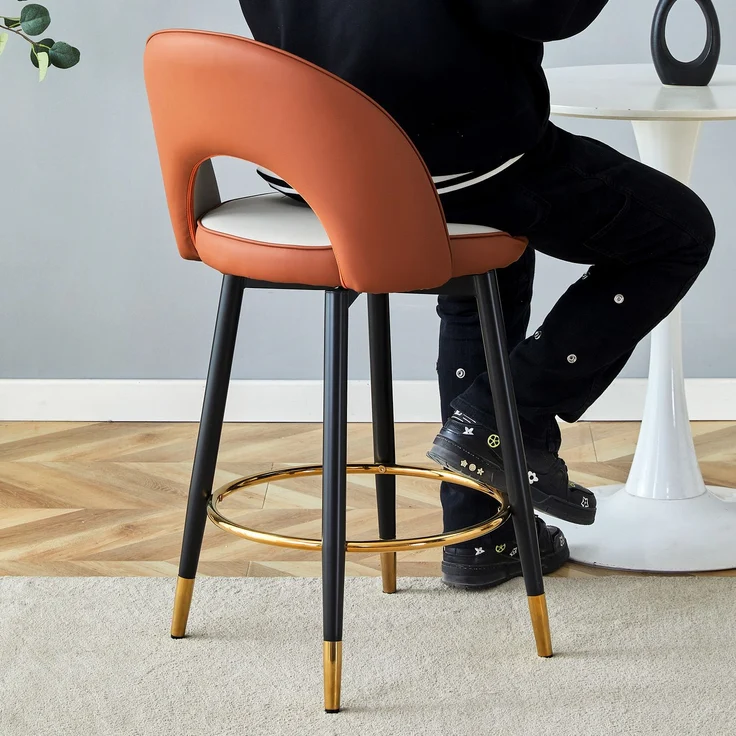 360° drehbarer Barstuhl, Hellgraue und braune Plätze Kissen, PU-Material, bequeme Padded Bar Stuhl, geeignet für Bar, Esszimmer, Küche, Terrasse usw, Eine Box von 2 Packungen.--Braun+Schwarz, Hellgrau--47.4x44x92cm--YOUDENOVA – Bild 8