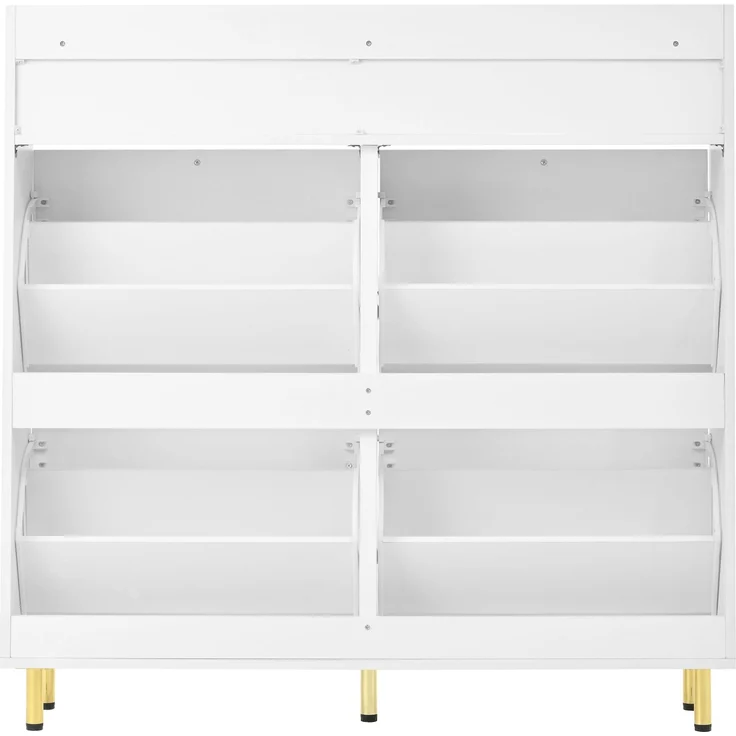 ZUBALIYA Schuhschrank (106,5 x 25 x 105,5 cm), 4 Klappfächer und 2 Schubladen, Verstellbare Einlegeböden, Aus MDF und Spanplatte, Weiß – Bild 8