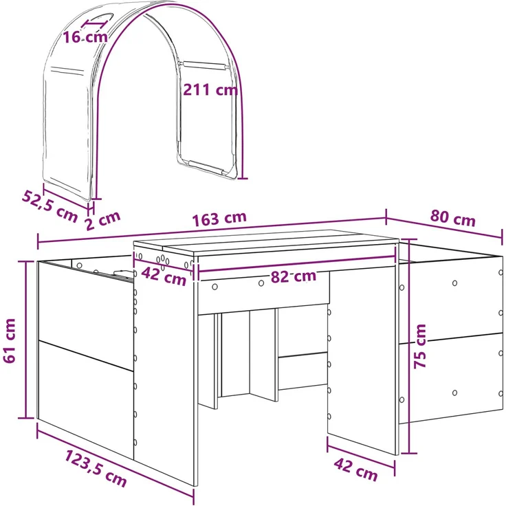 vidaXL Bett mit Tunnel 3 Stk. Artisian Eiche und Schwarz Holzwerkstoff 3423520 – Bild 11