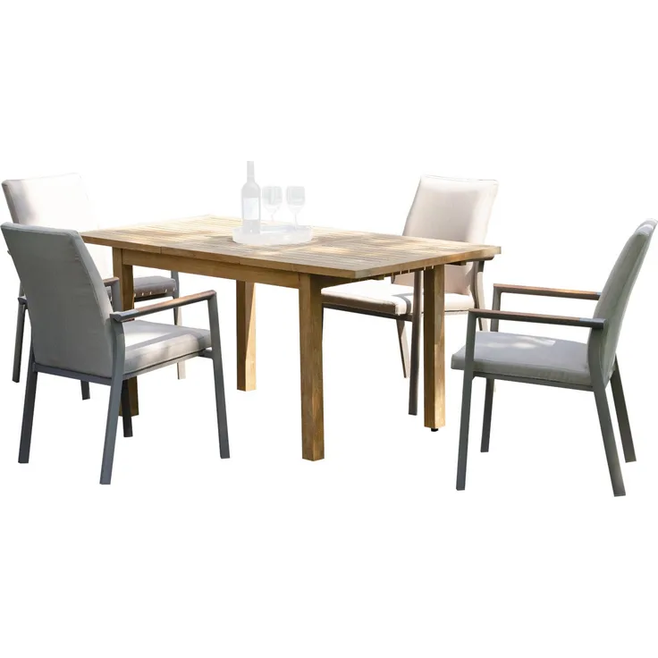 Sonnenpartner 5-tlg Sitzgruppe United Alu champagner/Teakholz 120/165x75 cm