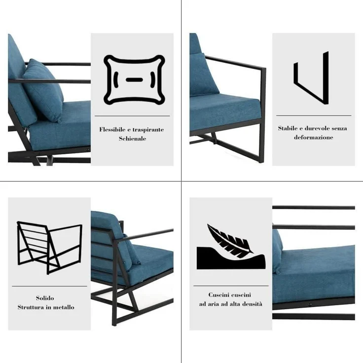 Sessel Cocktailsessel Polstersessel Leinen Eisengestell 1 Sitz Blau – Bild 3