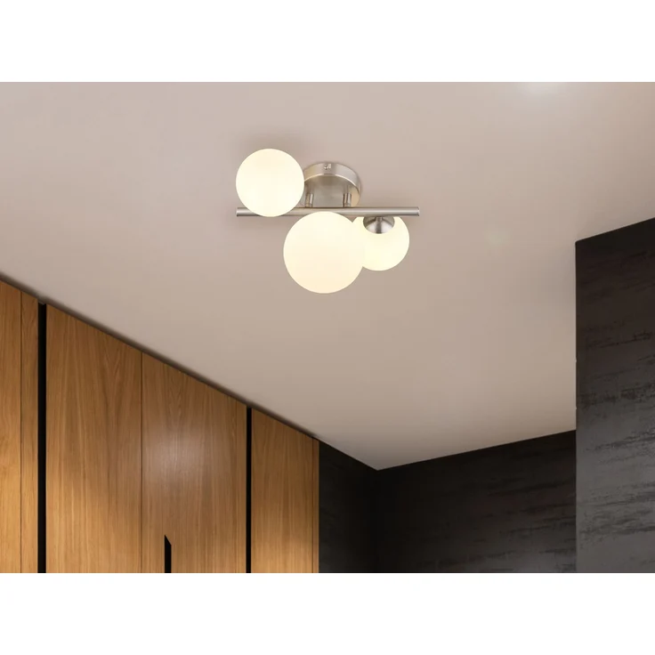 Deckenleuchte RIHA Silber 3-flammig mit Glaskugeln Opalglas Weiß, Breite 28,5cm – Bild 5