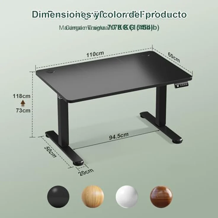 JUMMICO Höhenverstellbarer Schreibtisch 110x60cm, Standing Desk Elektrischer Schreibtisch Höhenverstellbar mit Memory-Funktion, Schwarz – Bild 2