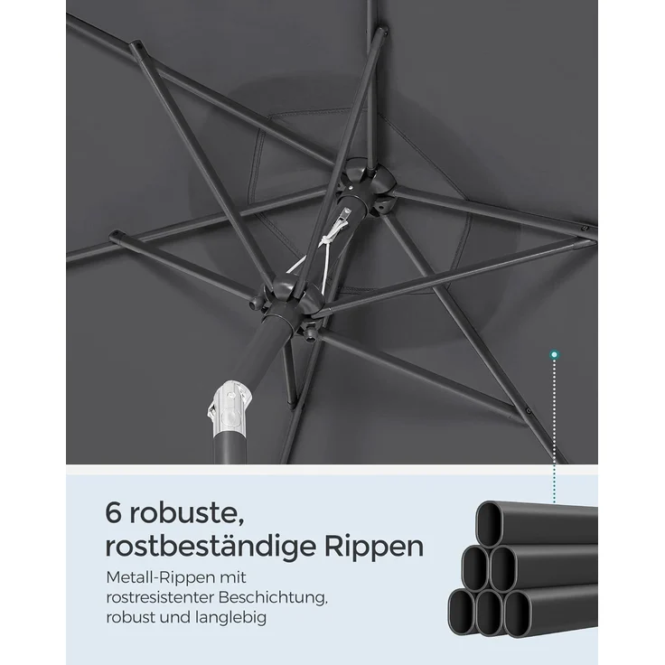 Songmics Sonnenschirm mit UV-Schutz bis UPF 50+, knickbar, Metall / Polyester grau, Ø 2 x 2,15 m – Bild 6