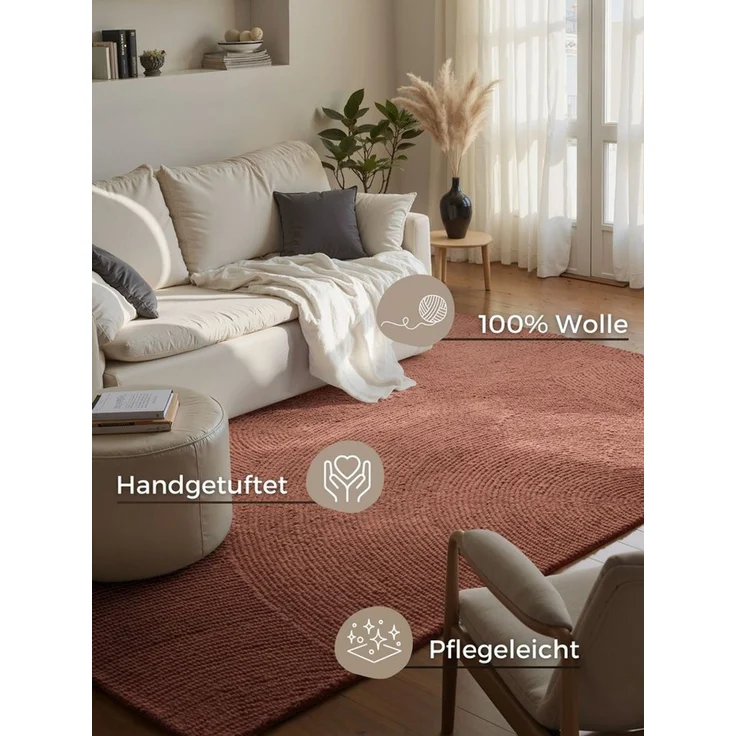 HANSE Home Wollteppich Calmio, auch als Läufer und in rund, rechteckig, Höhe: 18 mm, Handgetuftet, Wolle, Natur, Wohnzimmer, Schlafzimmer, Skandi, Hygge – Bild 3