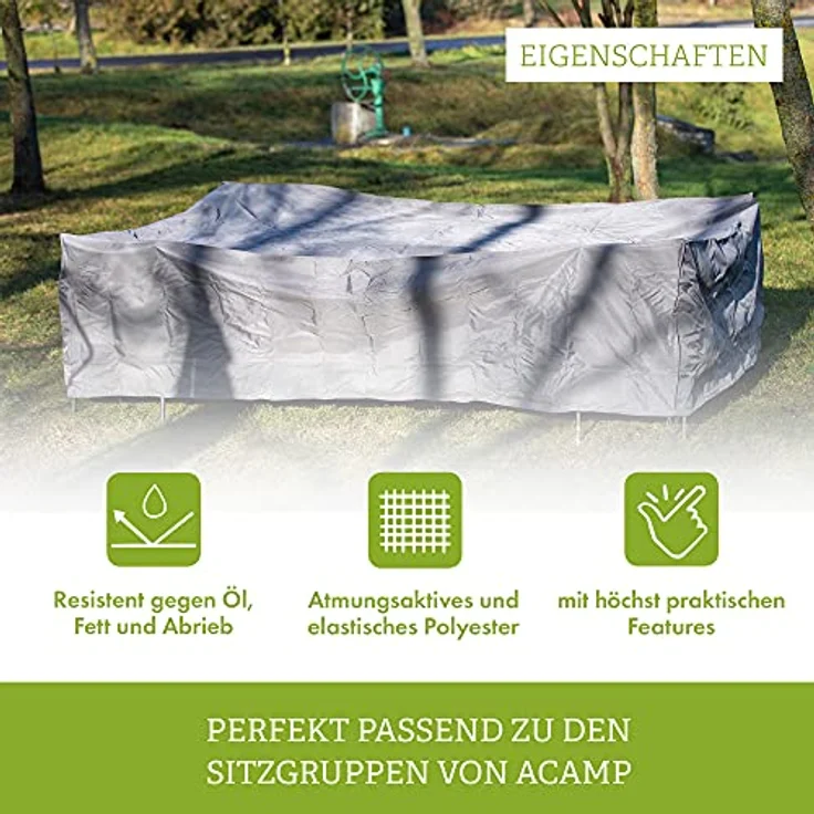 acamp Atmungsaktive Schutzhülle für Sitzgruppen, 295x210x70 cm, wetterfest, UV-geschützt, anthrazit, Typ 59273 – Bild 2