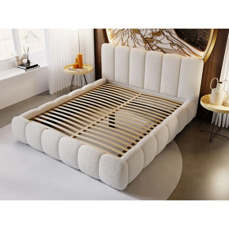 GRAINGOLD Cloud Bett 160x200, Polsterbett ohne Bettkasten, Bouclé-Stoff, mit Lattenrost, Beige – Bild 5