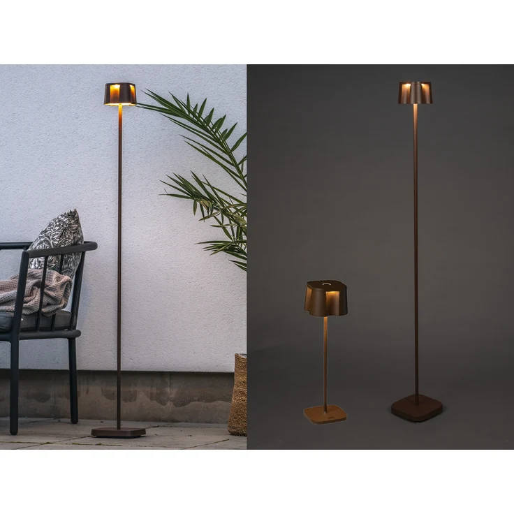 SET Akku Stehlampe 120cm & Tischleuchte 36cm für Outdoor kabellos Rostoptik – Bild 1