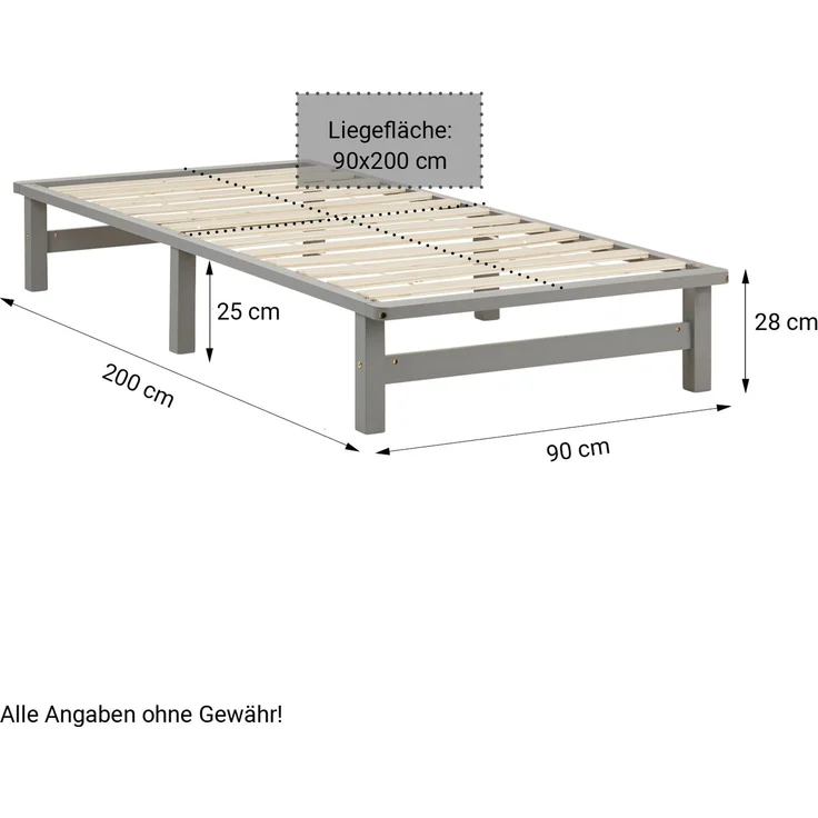 Holzbett 90x200 mit Matratze Holzbettrahmen Grau Palettenbett Einzelbett Bett Massiv Holz Bettgestell – Bild 3