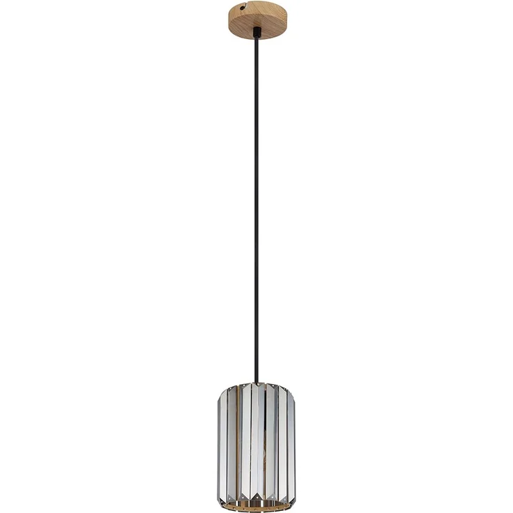 Hängeleuchte, Holzoptik, Kristalle rauch, H 120 cm – Bild 7