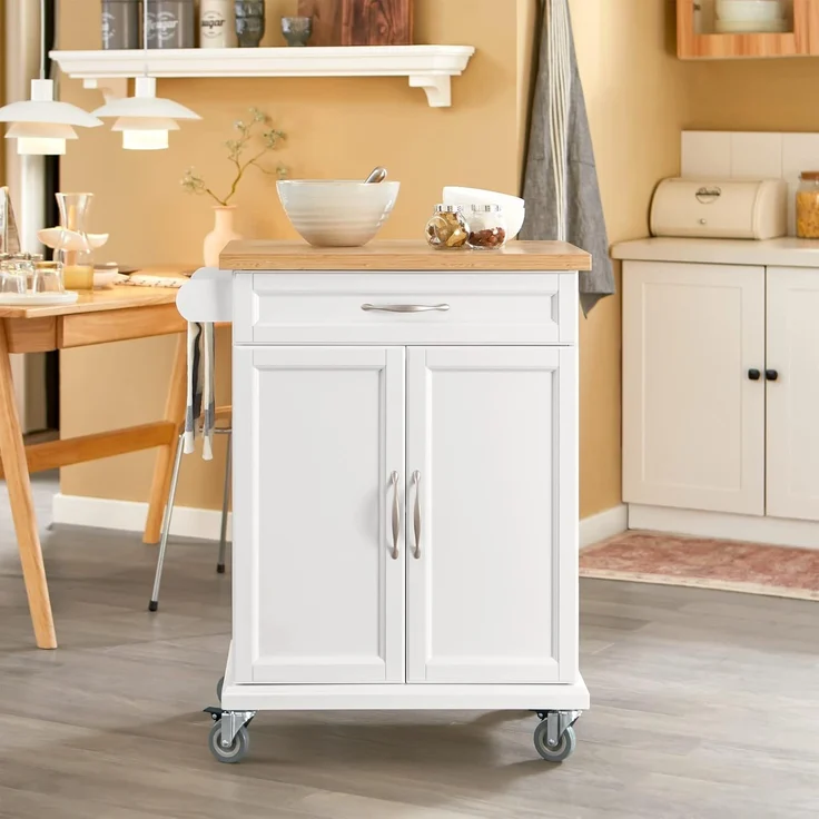 Küchenwagen mit Bambustischplatte und 4 Rollen Weiß FKW13-WN – Bild 2