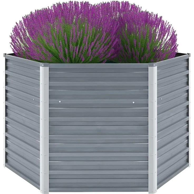 DELUKE® 6-eckiges Hochbeet für Garten NOA Grau 129x129x77cm Verzinkter Stahl Hochbeet Metall Gartenbeet Kräuterbeet Blumenbeet Beet hoch Frühbeet für Garten Gemüsebeet – Bild 3