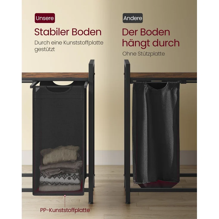 Vasagle Wäschekorb mit 4 Fächern, 4x40 L, Metallrahmen vintagebraun-schwarz, 72 x 33 x 116 cm – Bild 3