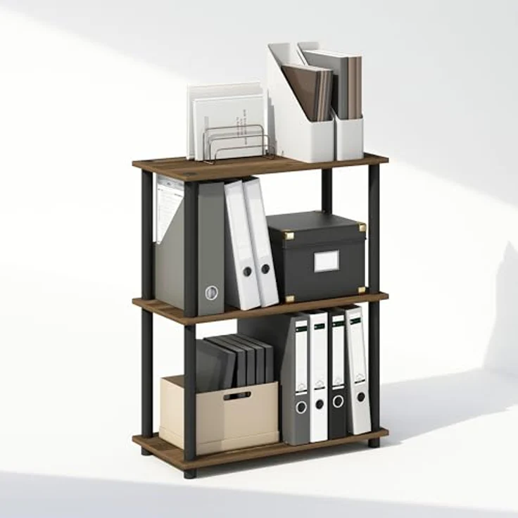 Furinno Turn-N-Tube 3-stufiges, kompaktes Mehrzweck-Präsentationsregal, Regaleinheit, Bücherregal, Columbia Walnuss/Schwarz – Bild 5
