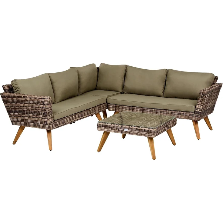 Garten Ecksofa mit Tisch 6-Sitzer VITTORIA Polyrattan Olivgrün – Bild 1