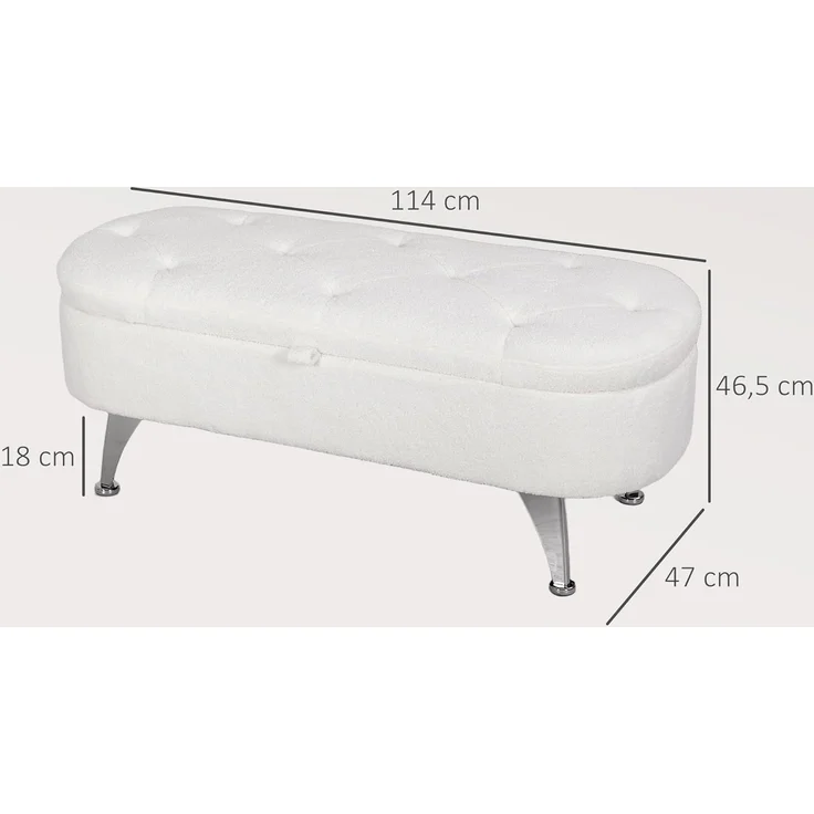 HOMCOM Sitzbank mit Stauraum Polsterbank mit Teddysamtoptik, Sitztruhe mit Metallbeine, Truhenbank für Wohnzimmer Schlafzimmer Flur 114 x 47 x 46,5 cm, Weiß – Bild 3