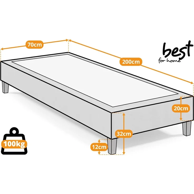Best for Home Boxspringbett Bettgestell Base (70x200 80x200 90x200 100x200 cm), Hotelbett, TOP Preis-Leistungs-Verhältnis – Bild 5