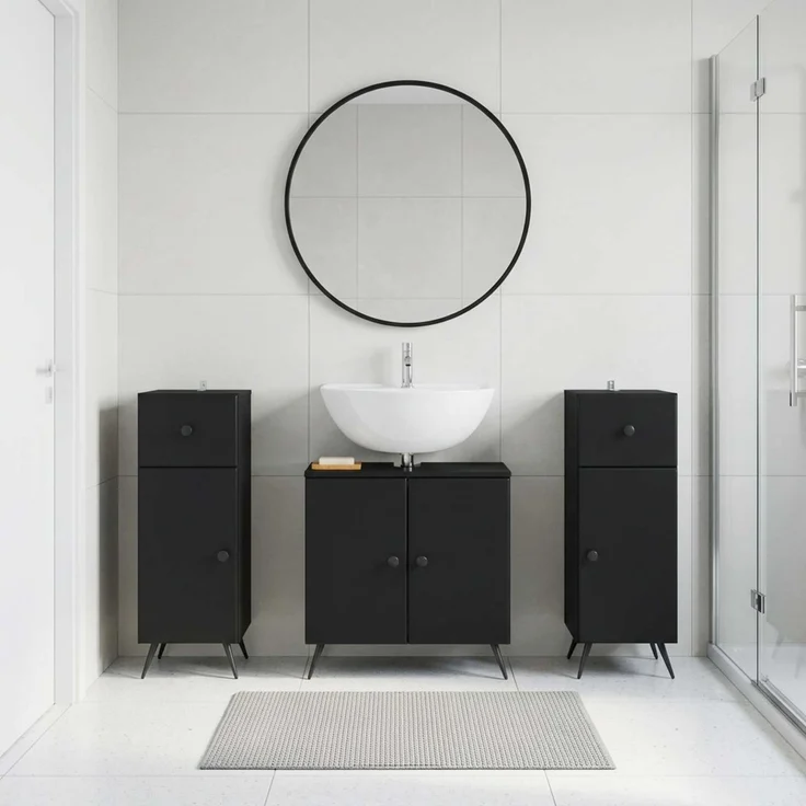 vidaXL 3-teiliges Badezimmer-Schranksystem BREDA 3 stk. Schwarz 3418045 – Bild 1