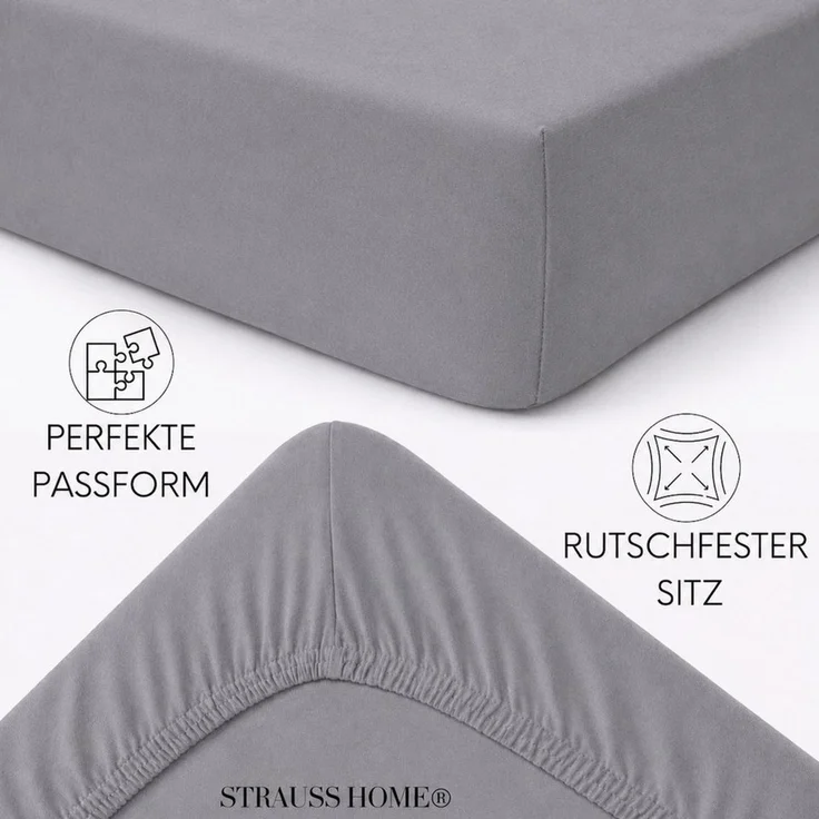 Strauss Home Spannbettlaken Premium 160 g/m² Gekämmte Baumwolle Jersey in Hotelqualität, Gummizug: Rundumgummi, OEKO-TEX®-zertifiziert - Hotelqualität – Formstabil & Langlebig – Bild 4
