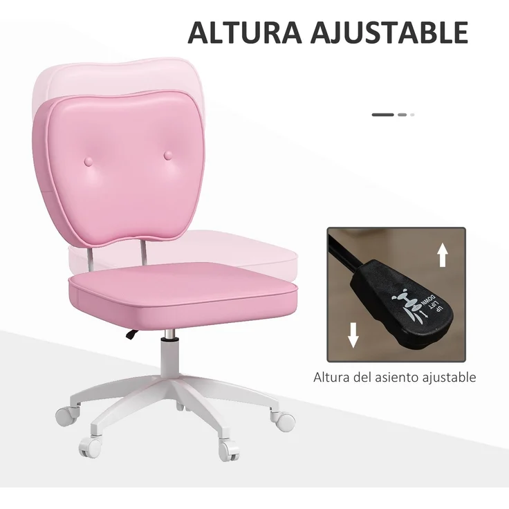 MELAYR, Drehbarer Bürostuhl mit PU-Polsterung, höhenverstellbar, ohne Armlehnen, Belastung 120 kg, 46 x 59 x 92 cm, Rosa – Bild 6