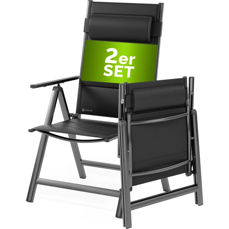 CASARIA® Alu Gartenstühle 2er Set Gepolstert 8-Fach Verstellbar Anthrazit – Bild 1