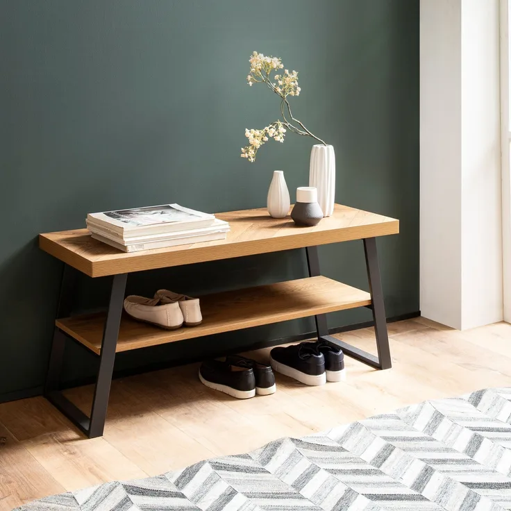 Schuhbank 100x41x40cm Eiche-Dekor Sitzbank Fischgrät Stauraum Flur Ablage