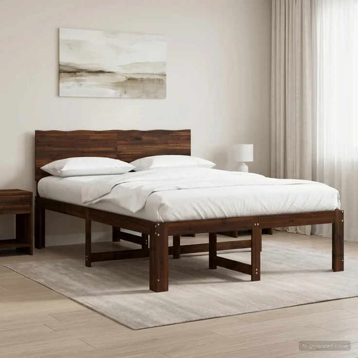 vidaXL Doppelbettgestell mit Kopfteil ROSTOCK Dunkelbraun 135 x 190 cm 3405440 – Bild 1