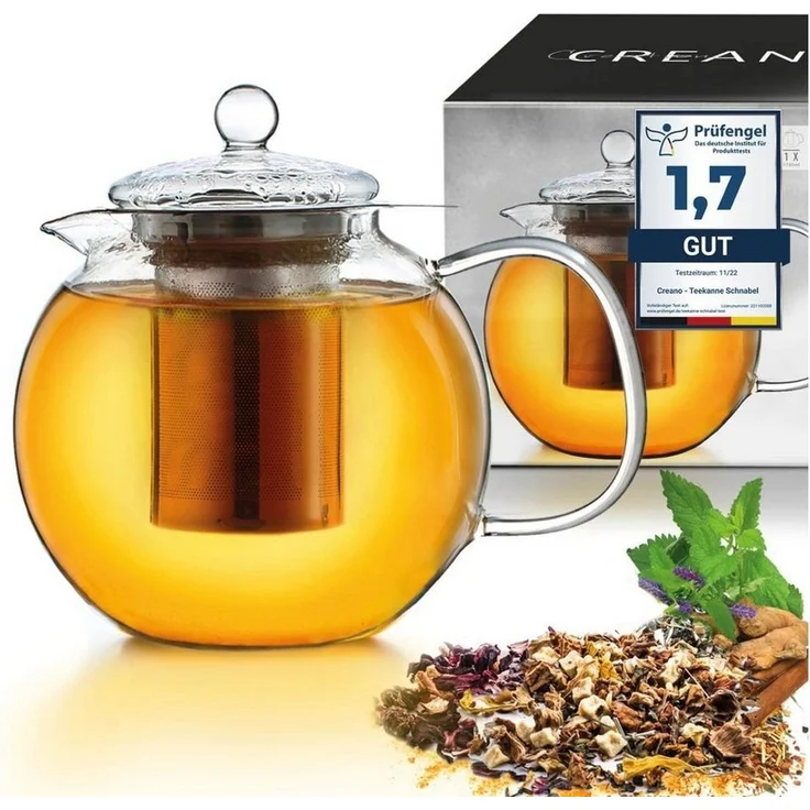 Creano Teekanne Creano Teekanne aus Glas 1,7l, 3-teilige Glasteekanne mit integriertem, (1er-Set, 2-St), tropffrei – Bild 5
