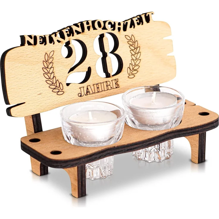DARO Design - Schnapsbank 28. Hochzeitstag Nelkenhochzeit Geschenk Deko für Paare Männer Frauen aus Holz mit Gläsern – Bild 2