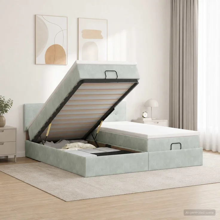 vidaXL Ottoman-Bett mit Matratze und LED Hellgrau 180 x 200 cm Samt 3457332