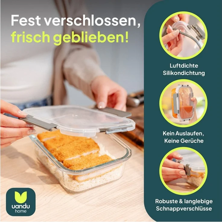 uandu home Frischhaltedose Glasbehälter mit Deckel, Frischhaltedosen Glas mit Deckel, (glasdosen mit deckel set, glas tupper mit deckel, glass food container, frischhaltedosen mit deckel glas, glasdose mit deckel, Borosilikatglas mit Deckel, Meal prep ... – Bild 2