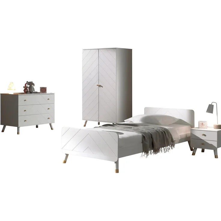BILY Jugendzimmerset Einzelbett Nachtkonsole Kleiderschrank und Kommode