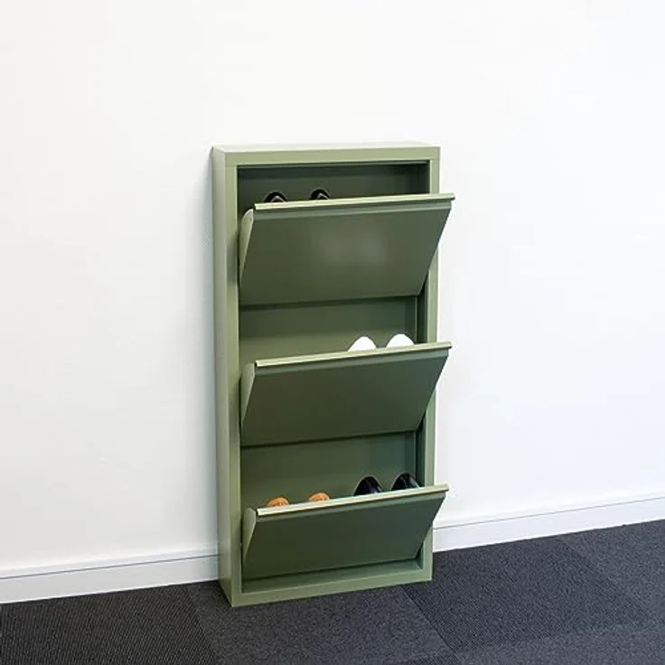 ebuy24 Pisa Schuhkipper, Grün, Metall, 150x106x16 cm, mit 9 Klappen für optimale Schuhaufbewahrung, fertig montiert – Bild 4