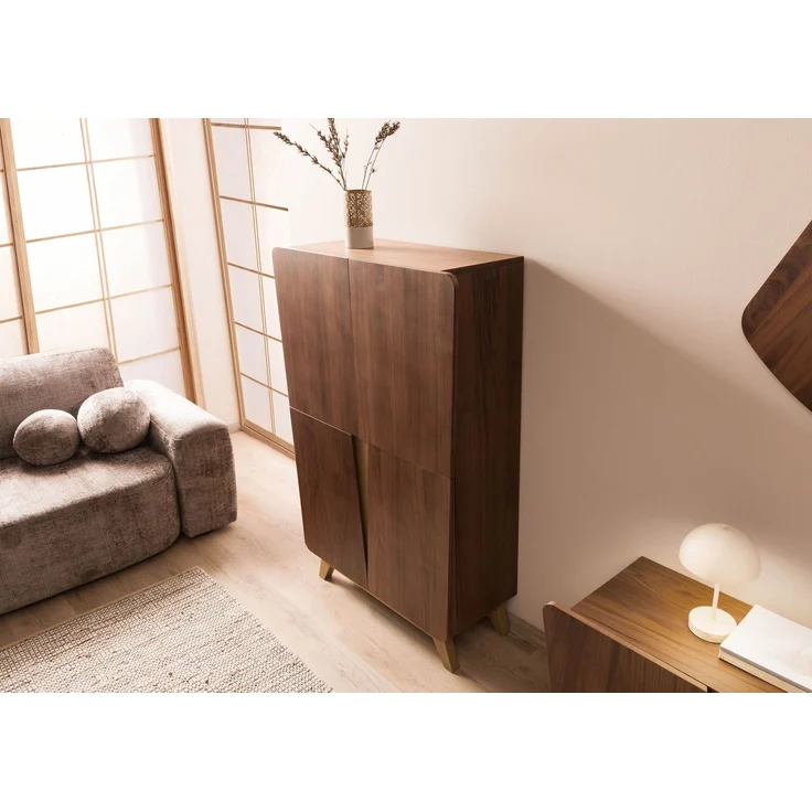 Highboard Nussbaum-Echtholzfurnier 100x40x145 braun lackiert BUTTERFLY #105 – Bild 2