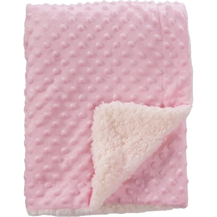 CREVENT Gemütlicher, weicher Fleece-Überwurf, warme Sherpa-Rückseite, Babydecke für Kleinkinder, Kinderbett, Kinderwagen, 75x100 cm, rosa Punkte