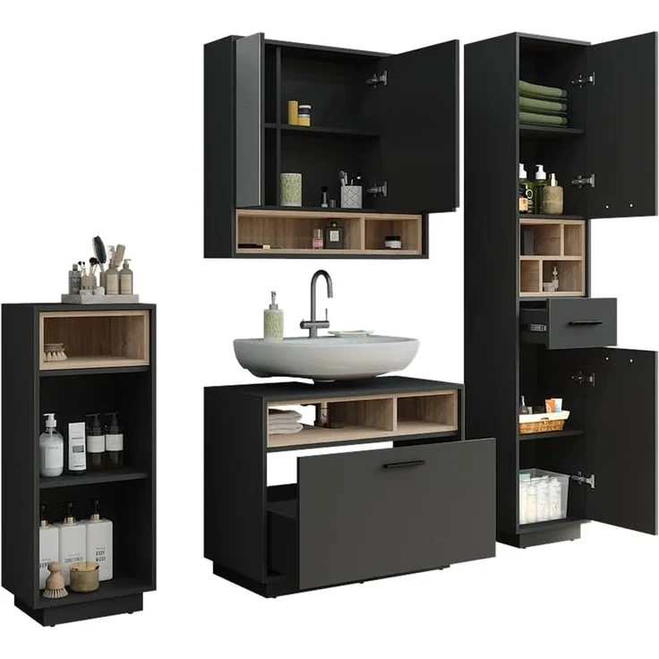 Badmöbel-Set Beatrice Anthrazit/Sonoma 4-teilig Vicco – Bild 5