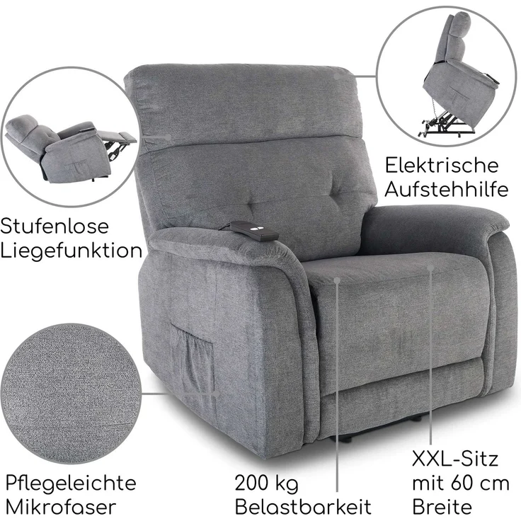Raburg XXL-Sessel Fernsehsessel mit Aufstehhilfe, Relaxsessel mit Liegefunktion, Samson, elektrisch mit Fernbedienung, 1 Motoren, bis 200 kg – Bild 2