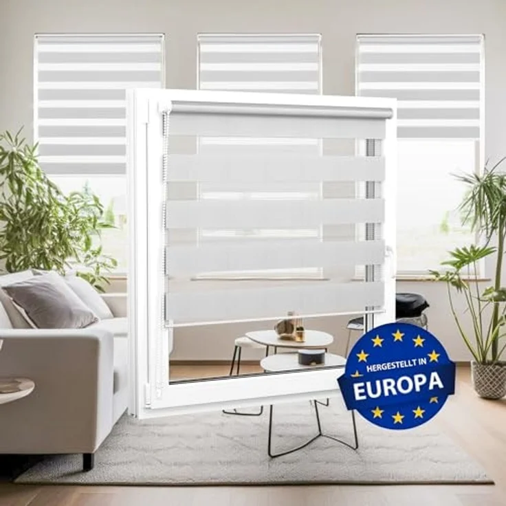 Doppelrollo 32,5 x 130 cm, hellgrau [Stoffbreite 29,1 cm], jalousiescout, blickdicht, mit Bohren/ohne Bohren, freihängend, Klemmen, Kleben und Schrauben OHNE Aufpreis, Lichtdurchlässig, Klemmträger, Feuchtraumgeeignet – Bild 6