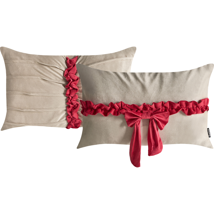Dekokissen 2er Set BELLE Samtstoff 50 x 30 cm Taupe Weihnachtsmotiv