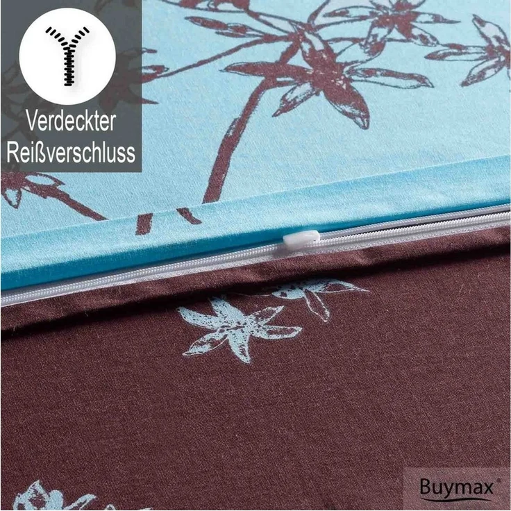 Buymax Bettwäsche Idil, Renforcé: 100% Baumwolle, 3 teilig, 200x220 cm, mit Reißverschluss, Geblümt, Löwenzahn, Türkis Braun – Bild 3