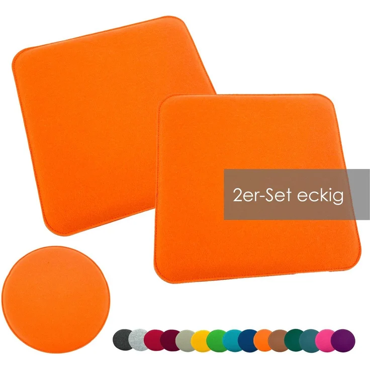 heimtexland ® Sitzkissen Set Filz Stuhlkissen Stuhlauflage Filzkissen Stuhl Polster Kissen Typ631 2er Set 35 x 35 cm Eckig Orange – Bild 1