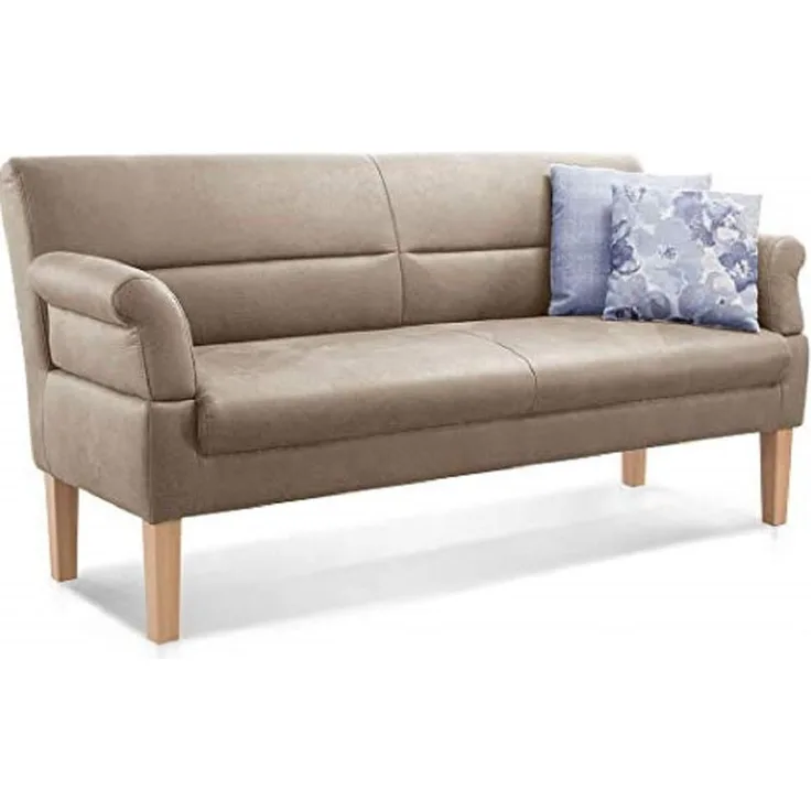 CAVADORE 2,5-Sitzer Kira / Sitzbank für Küche, Esszimmer oder Wohnküche in Lederoptik / Inkl. Armteilverstellung und Federkern / 168 x 94 x 81 / Hochwertiges Mikrofaser: Beige