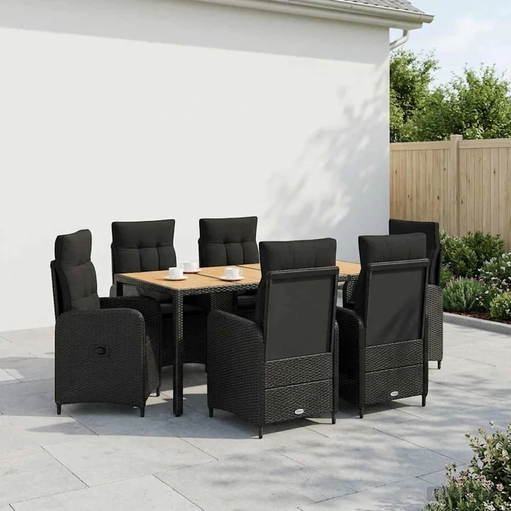 vidaXL Outdoortisch-Set 7 stk. Schwarz 190 x 90 x 75 cm 3422274 – Bild 1