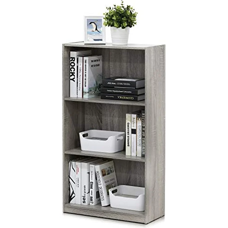 Furinno Basic Bücherregal mit 3 Fächern, Aufbewahrungsregal, holz, Französisches Eichengrau, 23. 49x23. 49x100. 33 cm – Bild 2