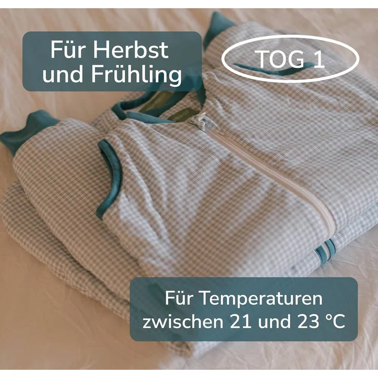 molis&co - Baby Schlafsack mit Füßen - Ideal für Frühling und Herbst - Babyschlafsack mit Füßen 1 tog - Leicht gepolstert - 100% Baumwolle (Oeko-TEX 100), Premium Qualität - Adriatic Check (80 cm) – Bild 3
