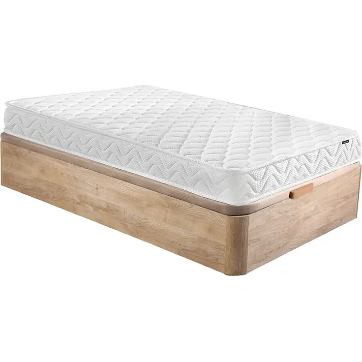 Set aus Bettgestell mit Bettkasten + Matratze - 90x190 cm - Memory Schaum - Stärke 15 cm - Holzfarben hell - PELOPS von DREAMEA