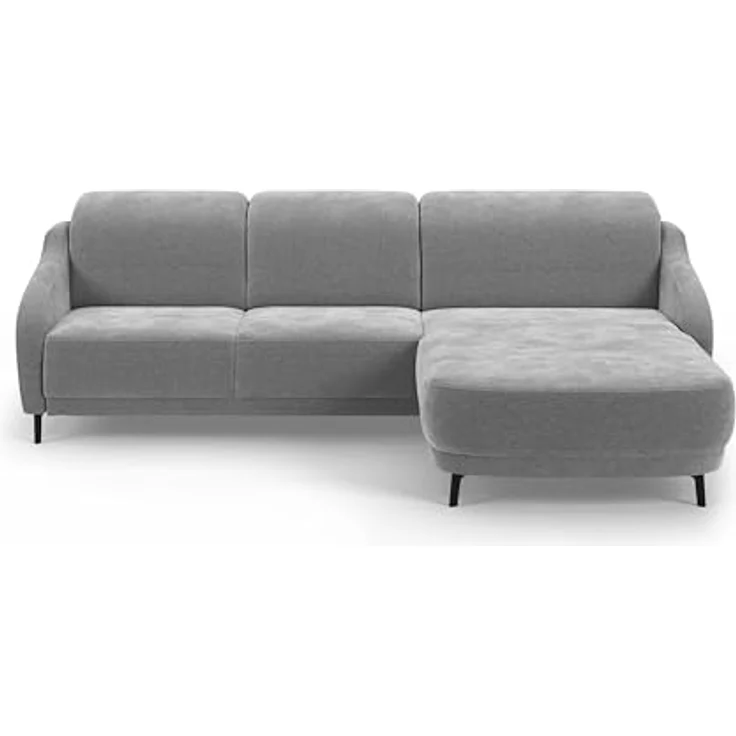 CAVADORE Ecksofa Blue/Moderne Eckcouch mit Longchair, inklusiv Kopfteilverstellung und mattschwarzen Metallfüßen / 271 x 93 x 191 / Mikrofaser, Mittelgrau – Bild 7